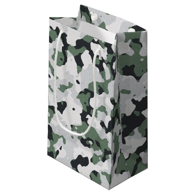Green camouflage pattern small gift bag (Front Angled)