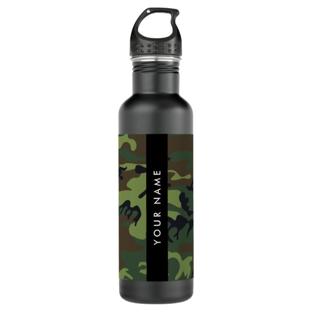 Green Camouflage Pattern, Your name, Personalize 710 Ml Water Bottle (Front)