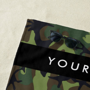 Green Camouflage Pattern, Your name, Personalize Beach Towel