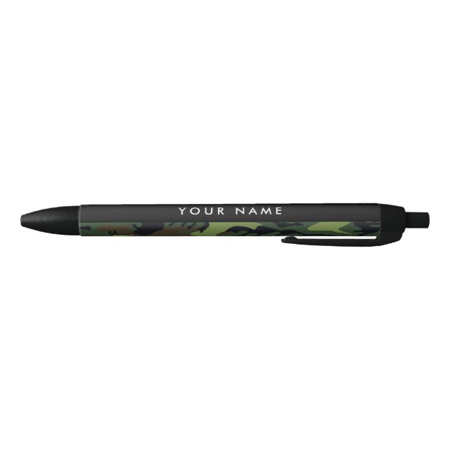 Green Camouflage Pattern, Your name, Personalize Black Ink Pen (Bottom)