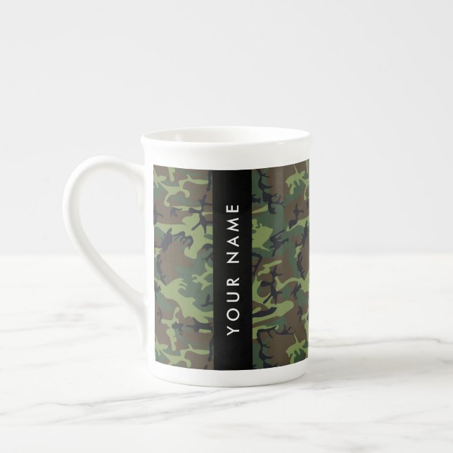 Green Camouflage Pattern, Your name, Personalize Bone China Mug (Left)
