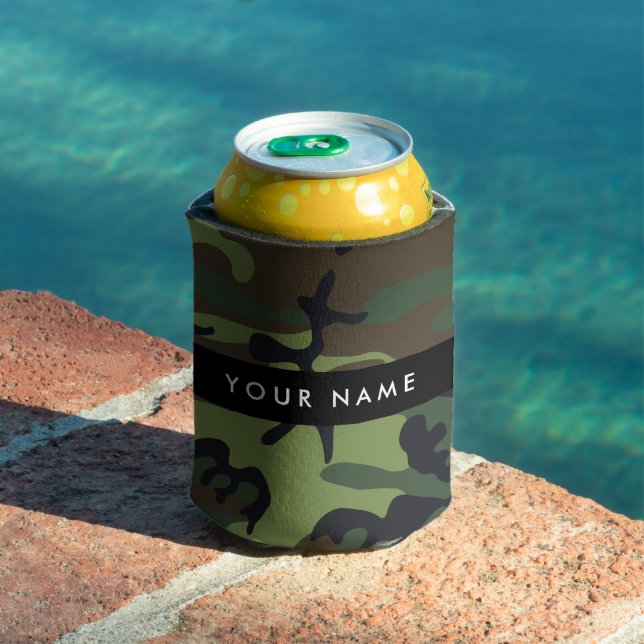 Green Camouflage Pattern, Your name, Personalize Can Cooler (In Situ Pool)