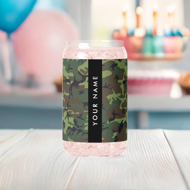 Green Camouflage Pattern, Your name, Personalize Can Glass (Insitu (Baby Shower))