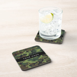 Green Camouflage Pattern, Your name, Personalize Coaster