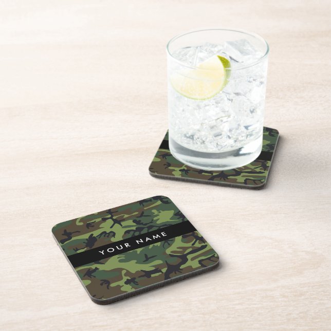 Green Camouflage Pattern, Your name, Personalize Coaster (Right Side)