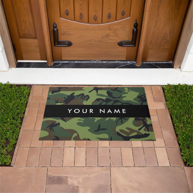 Green Camouflage Pattern, Your name, Personalize Doormat (Outdoor)