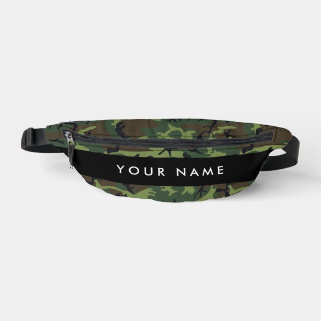 Green Camouflage Pattern, Your name, Personalize Fanny Pack (Front)
