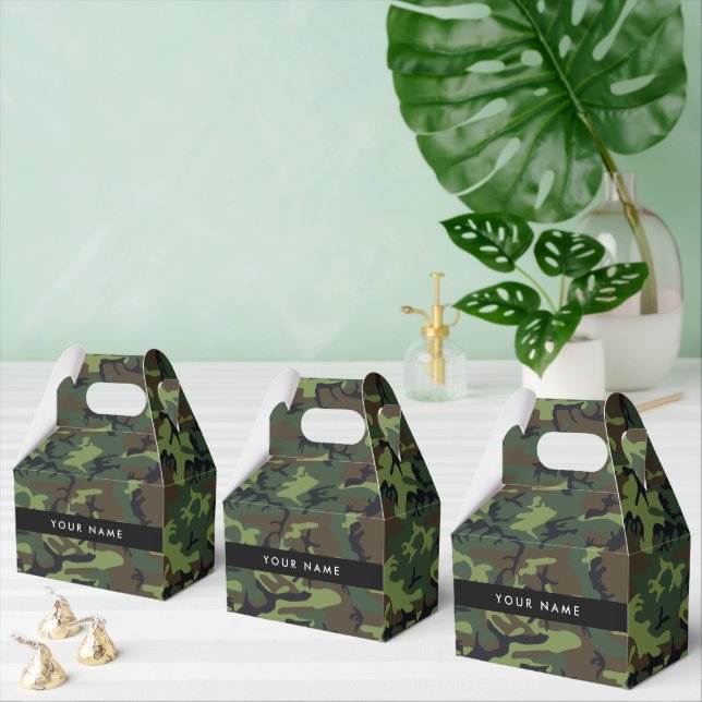 Green Camouflage Pattern, Your name, Personalize Favor Box (Multiple)