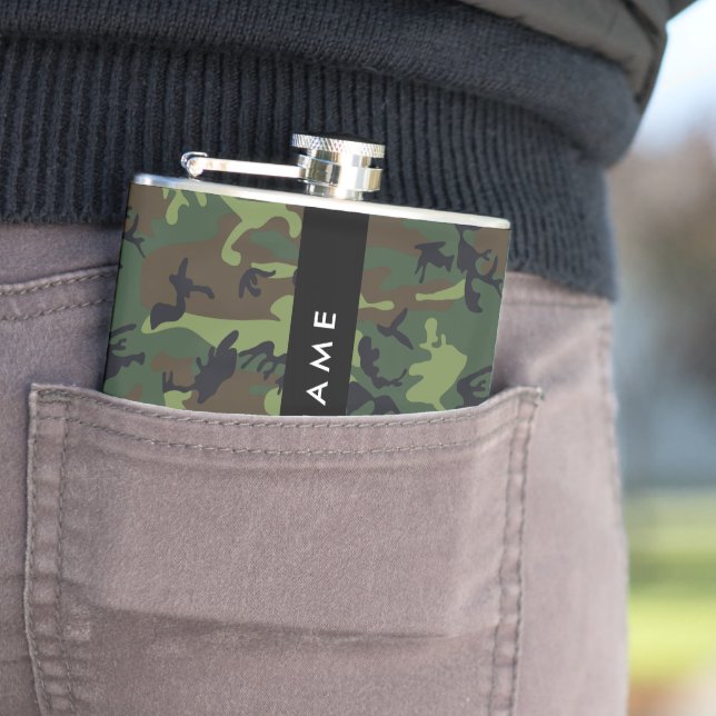Green Camouflage Pattern, Your name, Personalize Hip Flask (In Situ)