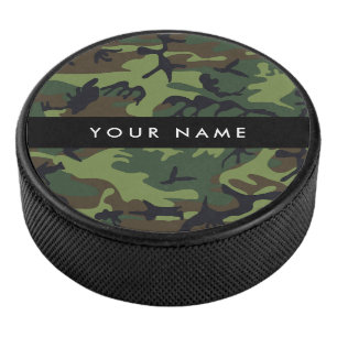 Green Camouflage Pattern, Your name, Personalize Hockey Puck