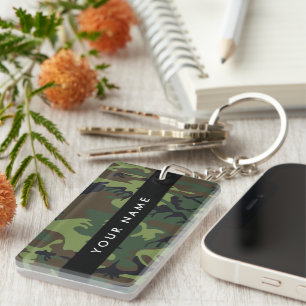 Green Camouflage Pattern, Your name, Personalize Keychain