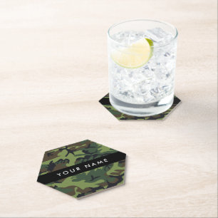 Green Camouflage Pattern, Your name, Personalize Paper Coaster