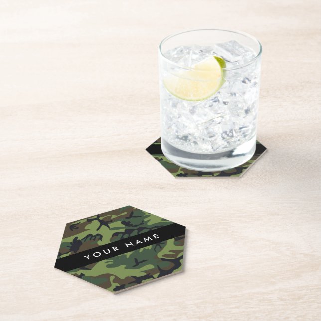 Green Camouflage Pattern, Your name, Personalize Paper Coaster (Insitu)