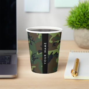 Green Camouflage Pattern, Your name, Personalize Paper Cups