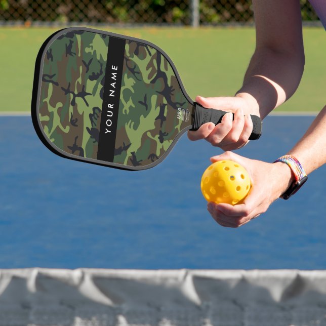 Green Camouflage Pattern, Your name, Personalize Pickleball Paddle (Insitu)