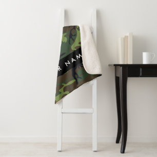 Green Camouflage Pattern, Your name, Personalize Sherpa Blanket