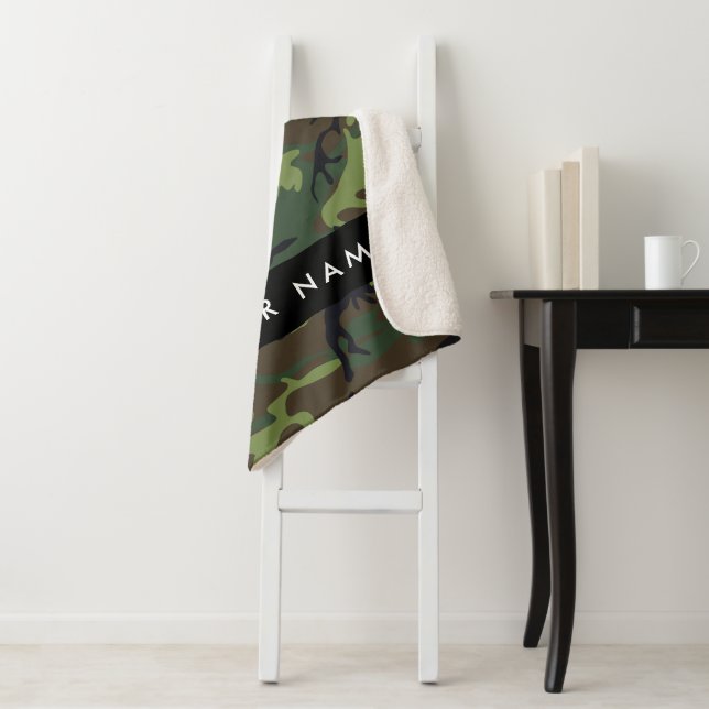Green Camouflage Pattern, Your name, Personalize Sherpa Blanket (In Situ)