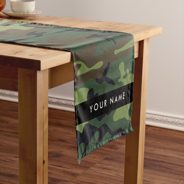 Green Camouflage Pattern, Your name, Personalize Short Table Runner (In Situ)