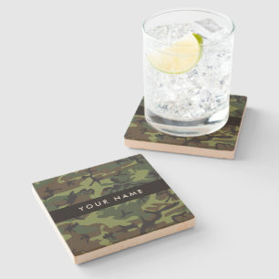 Green Camouflage Pattern, Your name, Personalize Stone Coaster