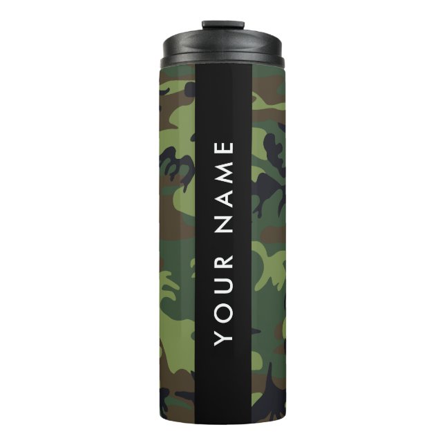Green Camouflage Pattern, Your name, Personalize Thermal Tumbler (Front)