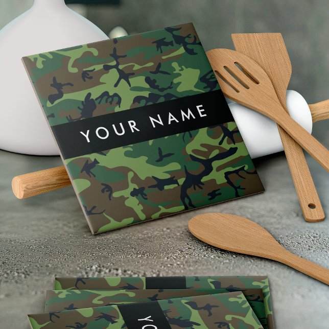 Green Camouflage Pattern, Your name, Personalize Tile (Creator Uploaded)