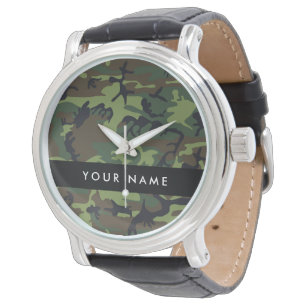 Green Camouflage Pattern, Your name, Personalize Watch