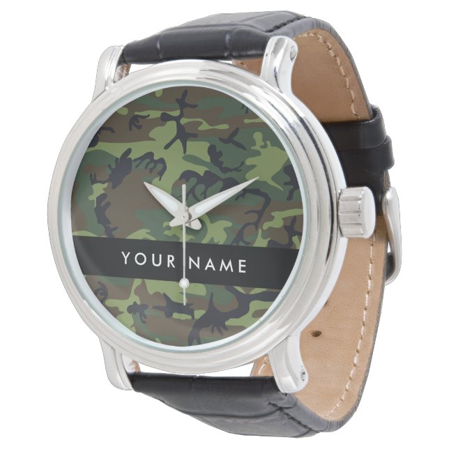Green Camouflage Pattern, Your name, Personalize Watch (Angled)