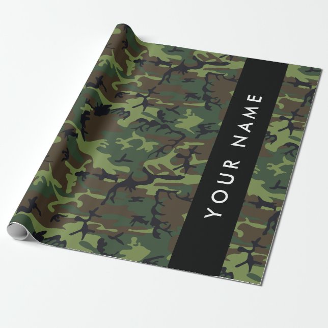 Green Camouflage Pattern, Your name, Personalize Wrapping Paper (Unrolled)