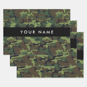 Green Camouflage Pattern, Your name, Personalize Wrapping Paper Sheet