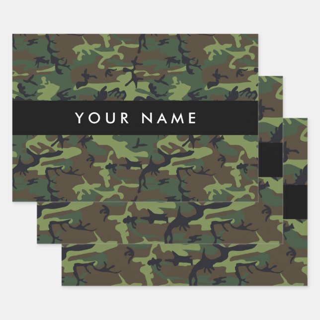 Green Camouflage Pattern, Your name, Personalize Wrapping Paper Sheet (Set)