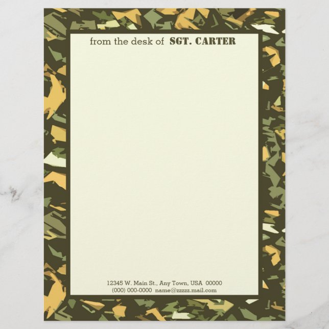 Green Camouflage Personalized Letterhead (Front)