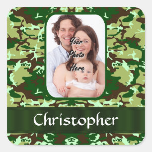 Green camouflage square sticker