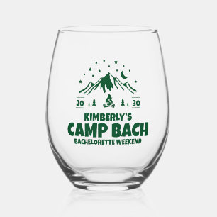 Green Camp Bachelorette Outdoor Stemless Wine Glass