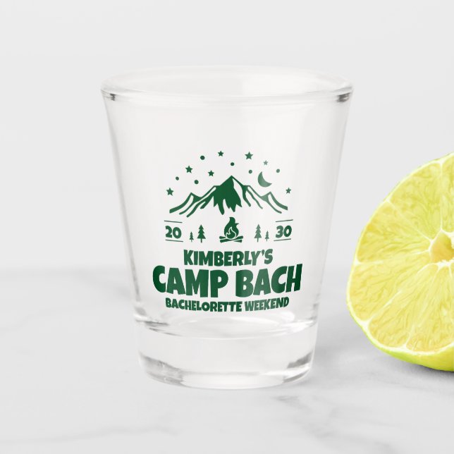 Green Camp Bachelorette Weekend Shot Glass (Front)