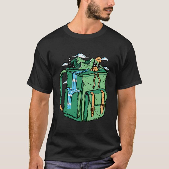 Green Camper Backpack Design T-Shirt (Front)
