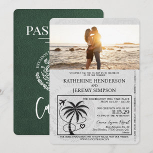 Green Cancun Passport Wedding Invitation
