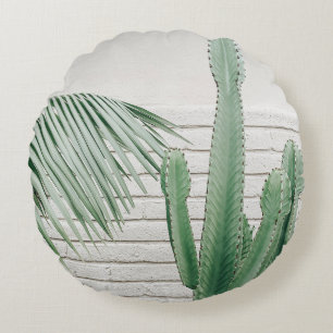 Green candelabra cactus round pillow