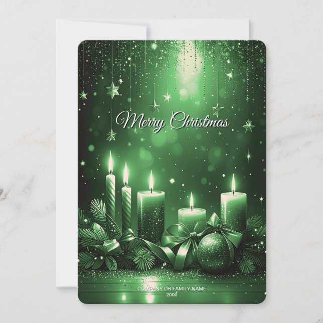 Green Candles Christmas Holiday Card (Front)