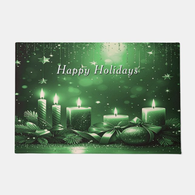 Green Candles Christmas Holiday Doormat (Front)