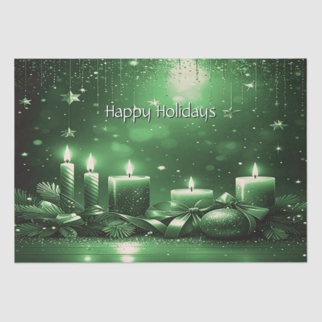 Green Candles Christmas Holiday Tissue Paper (Front)