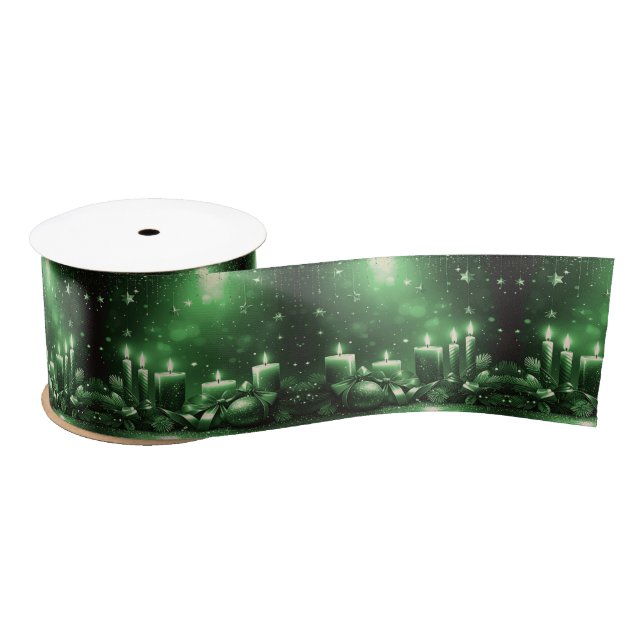 Green Candles Christmas Satin Ribbon (Spool)