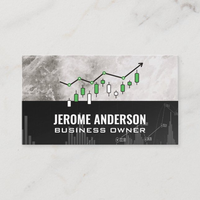 Green Candlestick Chart Graph | Finance Business Card (Front)