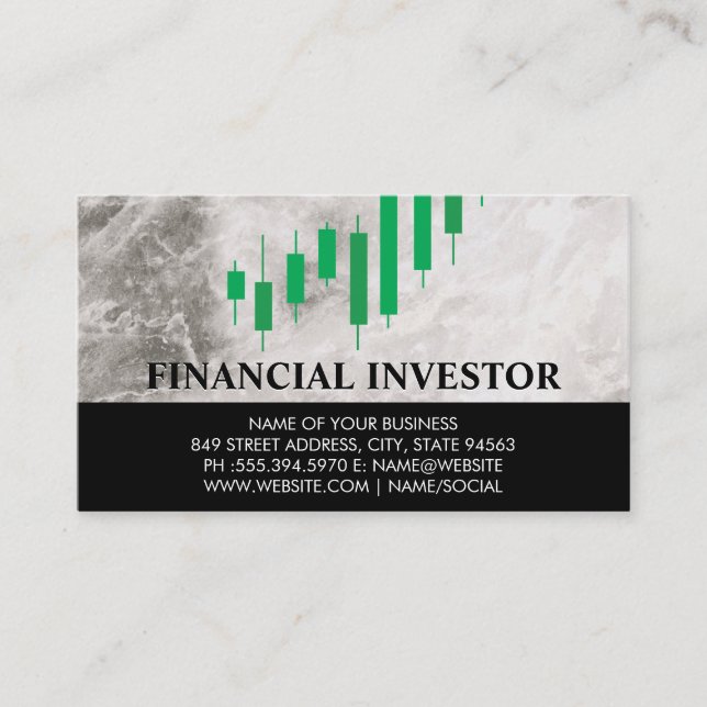 Green Candlesticks | Marble Business Card (Front)