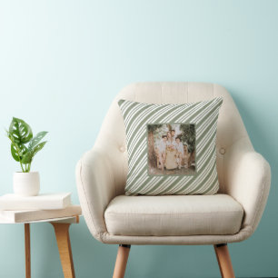 Green Candy Cane Striped Christmas Holiday Party Throw Pillow