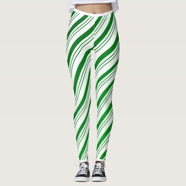 Green Candy Cane Striped Leggings (Front)