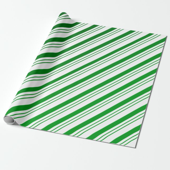 Green Candy Cane Stripes Wrapping Paper (Unrolled)