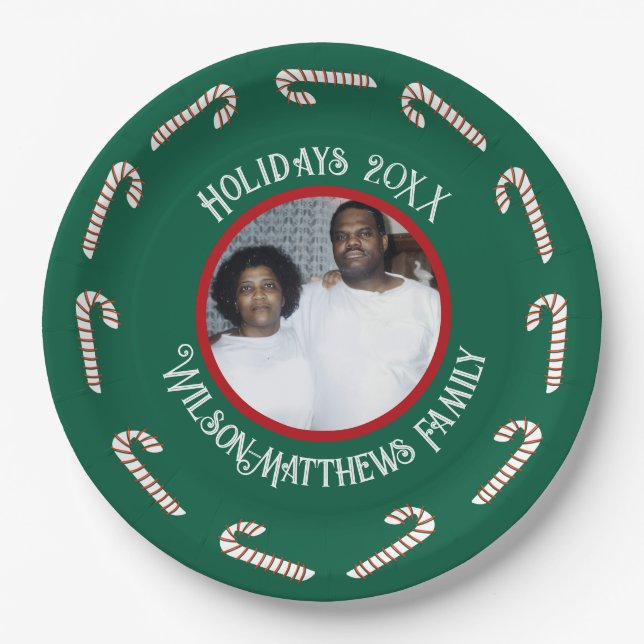 Green-Candy Canes-Christmas 2025 Retro Family Paper Plate (Front)