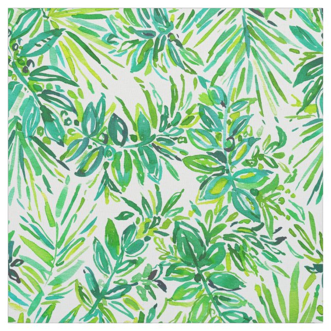 GREEN CANOPY Tropical Jungle Leaves Pattern Fabric (Swatch)
