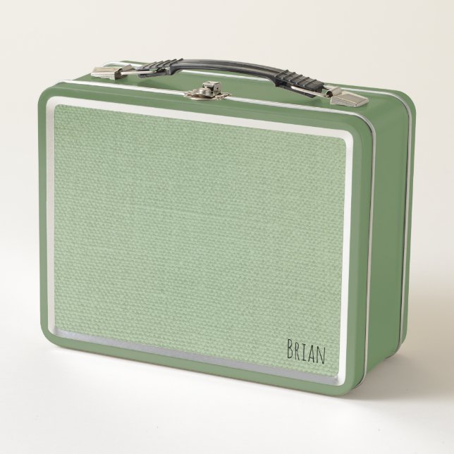 Green Canvas Pattern Monogrammed Metal Lunch Box (Front)