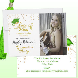 Green Cap Photo Graduation Party Invitation